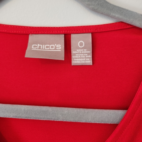 Chico's Red Layered Wrap Type Top with 3/4 sleeves Sz 0 - Picture 2 of 5
